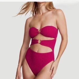 Lot of 4 bathing suits! Victoria's Secret Fuchsia lurex swim suit/various brands